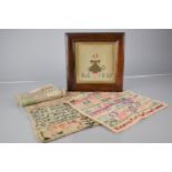 A 19th Century Cushion Framed Sampler Dated 1852 together with Three Unframed Examples