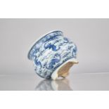 A Chinese Porcelain Blue and White Censer decorated with Bats on Scrolled Ground and Greek Key Trim,