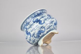 A Chinese Porcelain Blue and White Censer decorated with Bats on Scrolled Ground and Greek Key Trim,