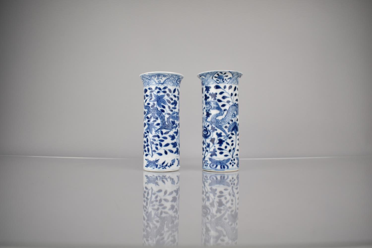 A Near Pair of 19th/20th Century Chinese Porcelain Sleeve Vases Decorated with Dragons Amongst - Image 2 of 5