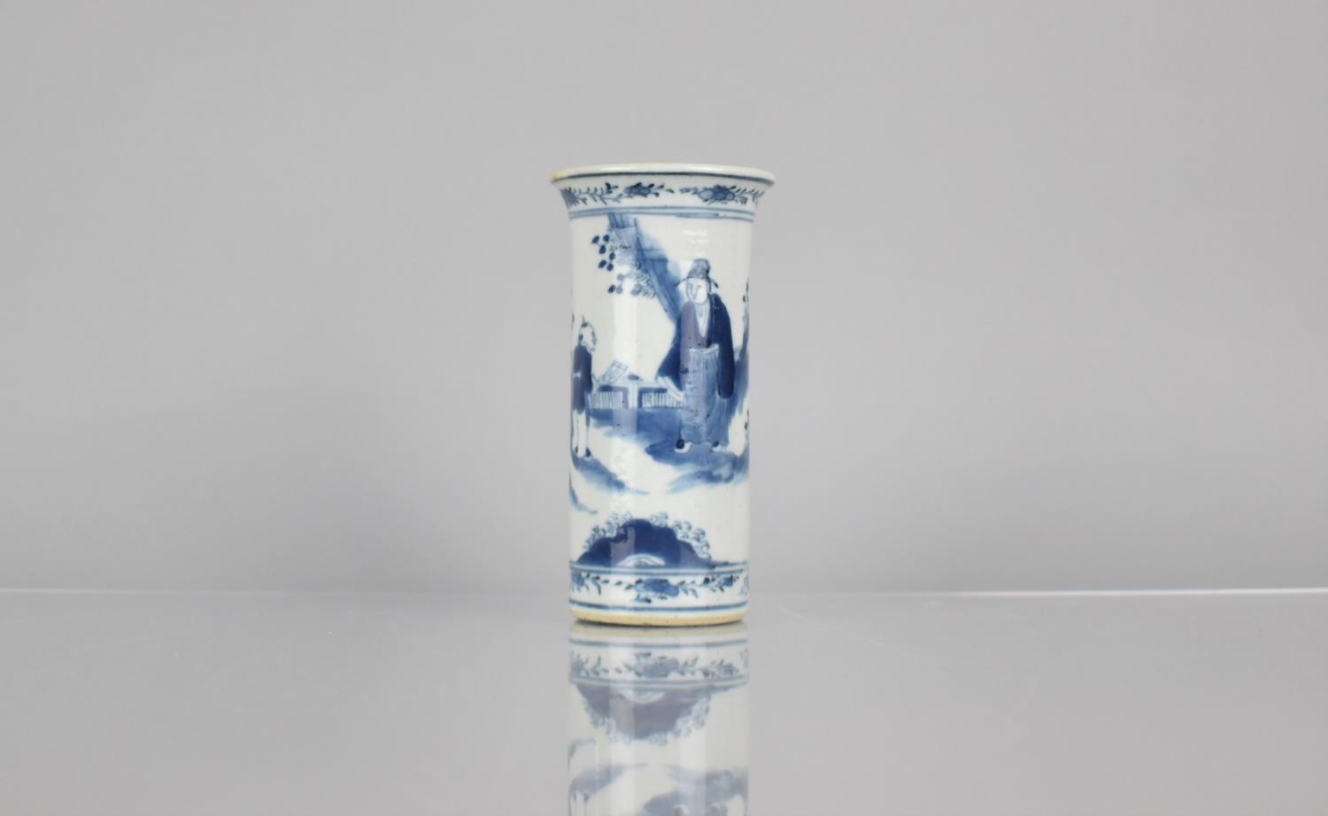 A 19th/20th Century Chinese Porcelain Blue and White Sleeve Vase with Flared Rim Decorated with