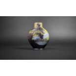 A Galle Cameo Vase of Flask Form decorated with Overlaid Purple and Acid Etched Mountain Scene