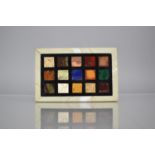 A Pietra Dura Specimen Desk Weight of Rectangular Form with Three Rows of Five Squares, Lozenges