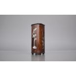 A Chinese Mother of Pearl Inlaid Wooden Spill Vase of Canted Square Form, 14cms High