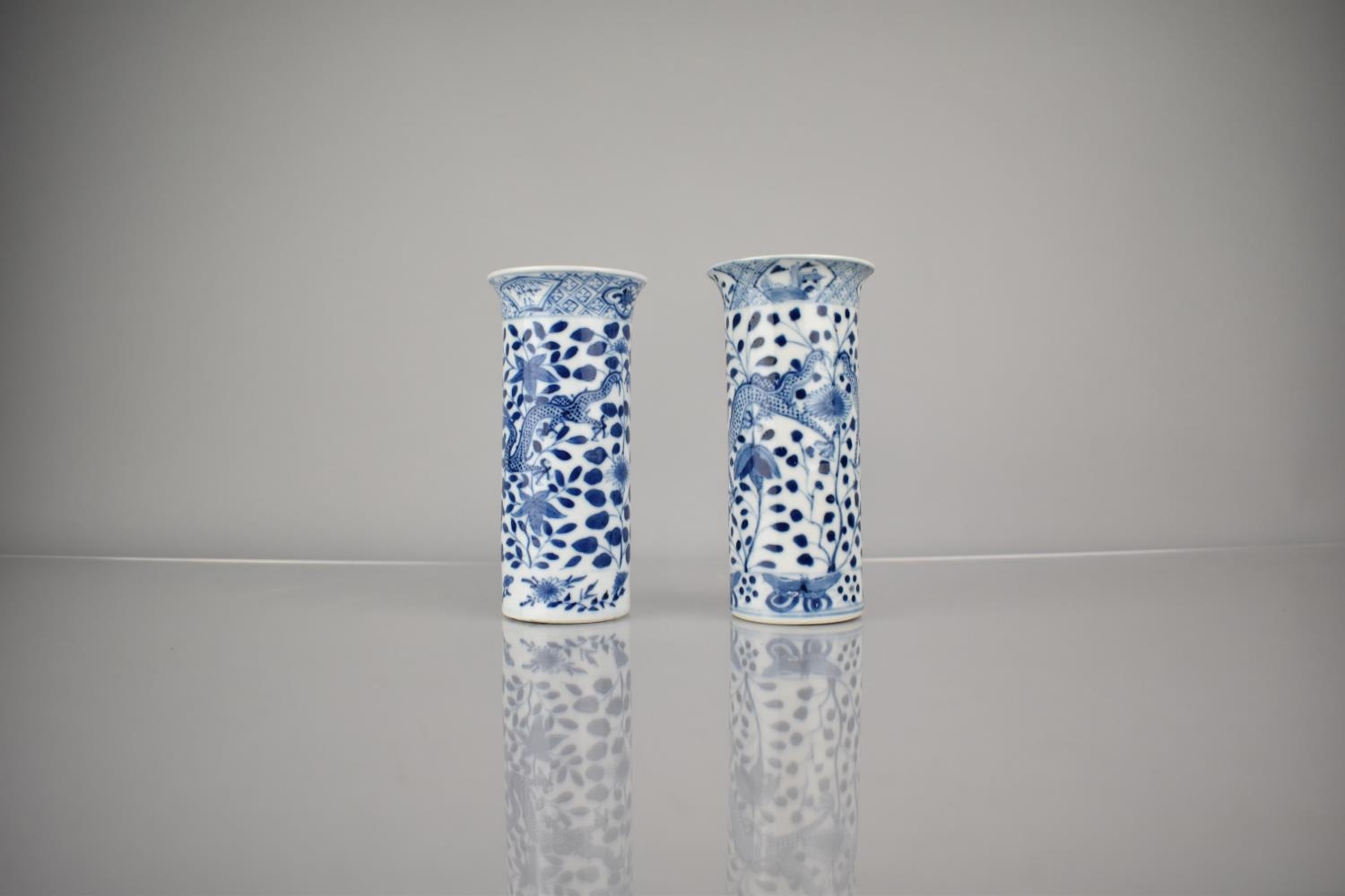 A Near Pair of 19th/20th Century Chinese Porcelain Sleeve Vases Decorated with Dragons Amongst - Image 4 of 5