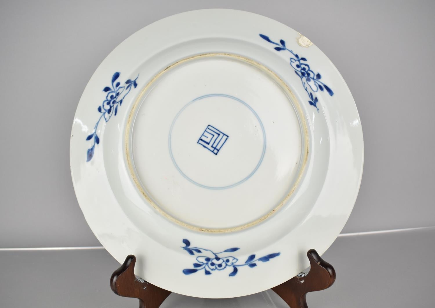 A 19th Century Chinese Porcelain Blue and White Plate Decorated in a Floral Motif, the back with - Image 4 of 4