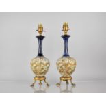 A Pair of Early 20th Century Doulton Lambeth Vase of Bottle Form with Flared Elongated Neck,