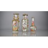 Three 19th Century Chinese Porcelain Famille Rose Vases to Comprise Bottle Vase, Rouleau Vase and