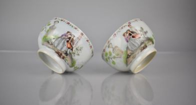 Two 18th Century Chinese Porcelain Export Cups decorated with Continental Scene, Lord, Lady and