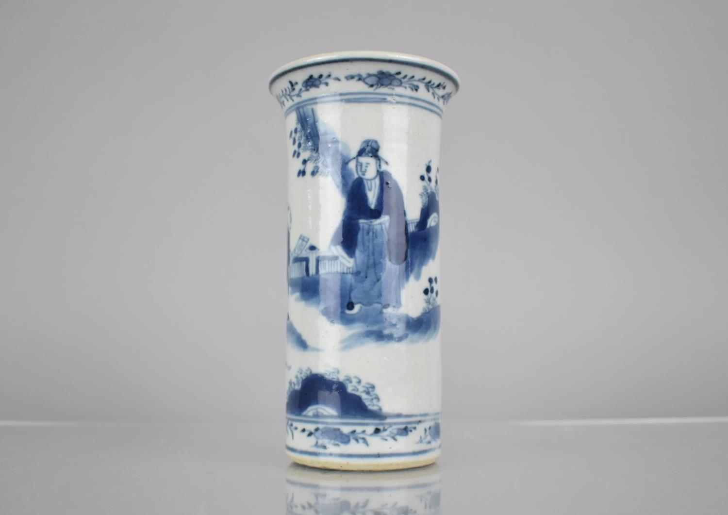A 19th/20th Century Chinese Porcelain Blue and White Sleeve Vase with Flared Rim Decorated with - Image 6 of 7
