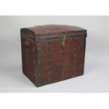 A Late Victorian/Edwardian French Dome Topped Trunk with Decorative Banding and Studding