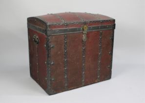 A Late Victorian/Edwardian French Dome Topped Trunk with Decorative Banding and Studding