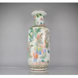 A Large 19th Century Chinese Rouleau Vase Decorated in the Famille Verte Palette with Maidens and