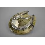 An Edward VII Silver and Connemara Marble Desktop Paperweight Item in the Form of Horseshoe and Spur