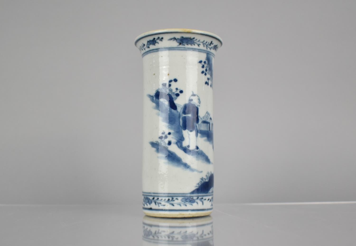 A 19th/20th Century Chinese Porcelain Blue and White Sleeve Vase with Flared Rim Decorated with - Image 4 of 7