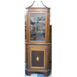 An Edwardian Inlaid Double Freestanding Corner Cabinet with Astrigal Glazed Top, 202cms High,