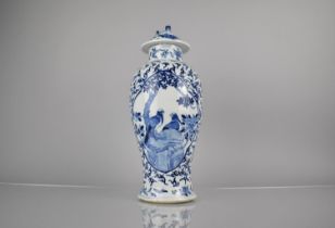 A 19th Century Chinese Porcelain Blue and White Baluster Vase and Cover Decorated with Quatrefoil