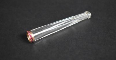 An Early 20th Century Russian Gold and Ruby Mounted Rock Crystal Cheroot, Unmarked, 8cms Long