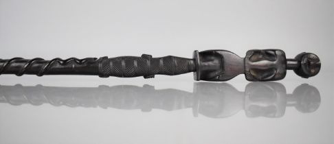 A 19th Century African Hardwood Walking Stick with Figural Top Surmounting Crocodile With Match