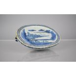 A Chinese Porcelain Warmer Dish of Oval Form Decorated in Underglaze Blue and White with River
