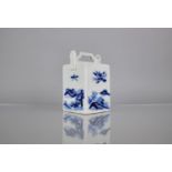 A Chinese Blue and White Porcelain Water Dropper of Square Form, The Panelled Sides Decorated in