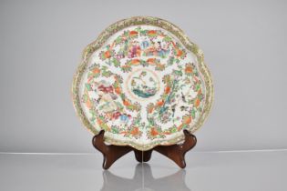 An 18th/19th Century Chinese Porcelain Famille Rose Medallion Shaped Galleried Dish Decorated in the