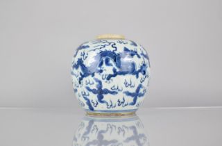 A Chinese Porcelain Blue and White Crackle Glazed Ginger Jar Decorated with Dragon and Phoenix