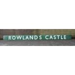 Two Large Vintage Green Enamelled Railway Station Signs for "Rowlands Castle", In Two Parts in White