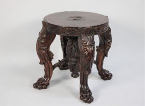 A 19th Century Anglo-Indian Padouk Wood Jardiniere Stand with a Solid Top Supported on Four