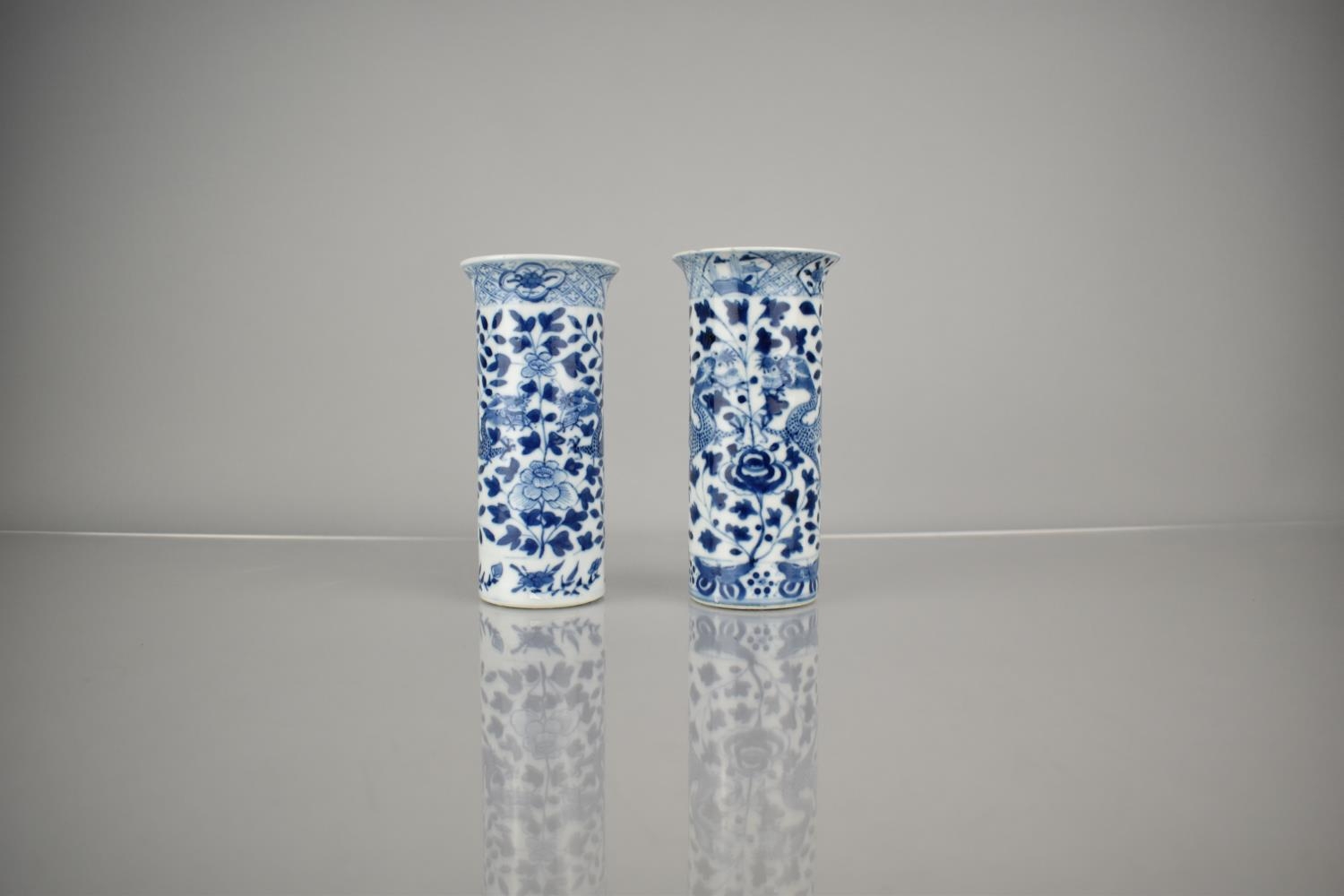 A Near Pair of 19th/20th Century Chinese Porcelain Sleeve Vases Decorated with Dragons Amongst - Image 3 of 5