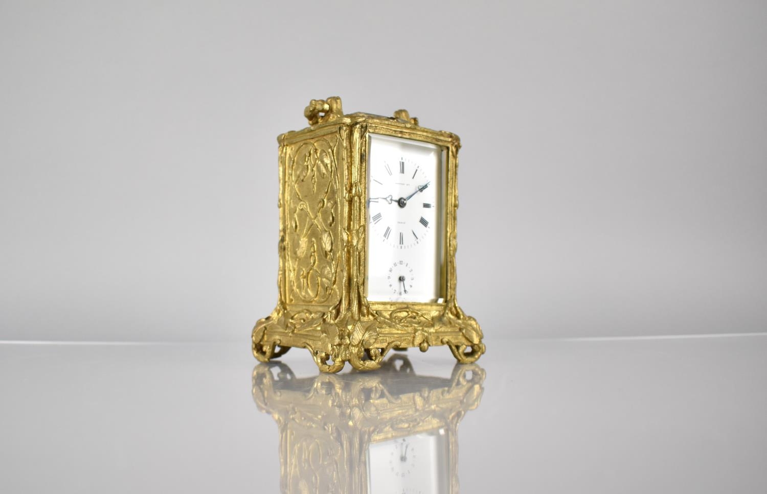 A Late 19th Century Gilt Brass Cased Carriage Alarm Clock by Hottot Paris, The Case with Moulded - Image 3 of 6