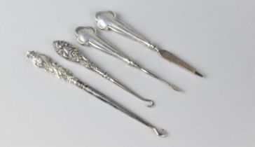 A Collection of Silver Handled Tools to Include Button Hooks etc