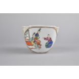 A Chinese Porcelain Tea Bowl of Square Canted Form Decorated with Figural Cartouches, 8.5x6cm high