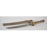 A Vintage Japanese Tanto with Brass Hilt and Scabbard decorated in Floral Motif, Steel Blade,
