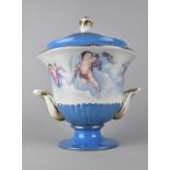 A Reproduction Porcelain Urn and Cover with Cherub Decoration