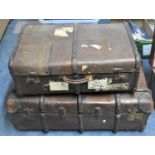 Two Vintage Wooden Banded Travelling Trunks, Largest 85cms Wide, Condition Issues