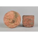 Two Carved Chinese Pottery Items, Dragon Roundel and Temple Lion, 4.5cm diameter