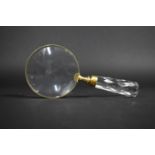 A Modern Large Desktop Magnifying Glass with Faceted Glass Handle and Brass Frame, 22cms Long