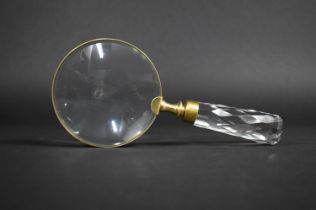 A Modern Large Desktop Magnifying Glass with Faceted Glass Handle and Brass Frame, 22cms Long