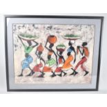 A Framed African Fabric Print, 70x54cm