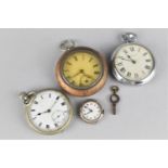 Two White Faced Enamel Pocket Watches Together with a Ingersoll Example and a Silver Cased Wrist