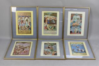 A Set of Six Gilt Framed Persian Posters, Each 42x26cms