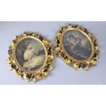 A Pair of Mid 20th Century Italian Gilt Picture Frames Containing Classical Prints, Each 35cms High