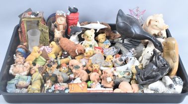 A Tray Containing Large Quantity of Resin Pig, Animal and Dolphin Ornaments Etc