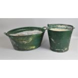 A Vintage Green Painting Galvanised Oval Twin Handled Bath together with a Bucket