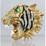 A Vintage Gilt Metal and Jewelled Brooch in the Form of a Tigers Head