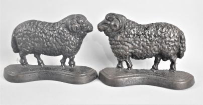 A Pair of Victorian Cast Iron Doorstops in the Form of Sheep, Both with Registration Marks and