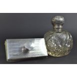 A Silver Mounted Blotter Together with a Cut Glass and Silver Topped Glass Dressing Table Scent