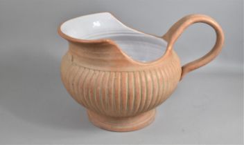 A Very Large Ceramic Planter in the Form of a Jug with White Glazed Interior, Reeded Body, 34cms