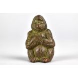 A Small Signed Japanese Bronze Study of a Seated Gorilla with Arms Folded, 4cms High